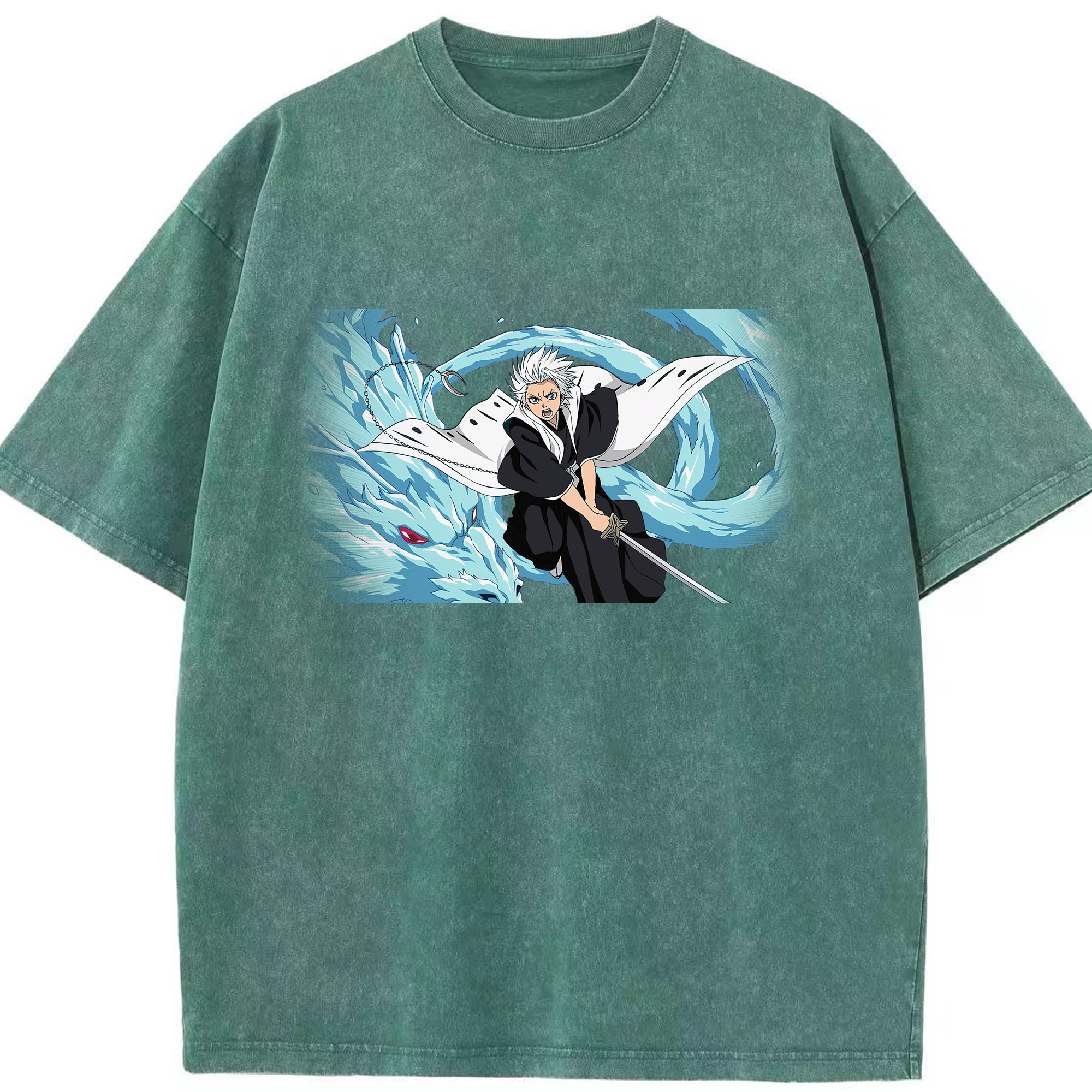 （画像用） ブリーチ 日番谷冬獅郎（ひつがや とうしろう） BLEACH Hitsugaya Toushirou 綿100% ヴィンテージ風 半袖Tシャツ（フロントプリント）